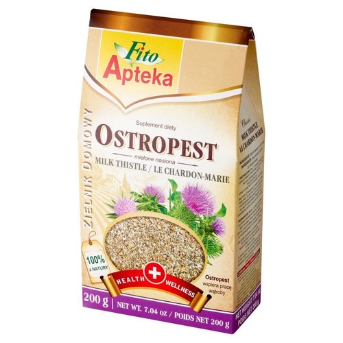 Opakowanie Fito Apteka Ostropest, mielone nasiona ostropestu. Suplement diety, 200g.