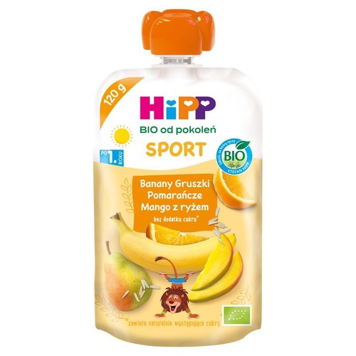 BIO Mus banany, gruszki, pomarańcze, mango z ryżem  HiPP 120 g