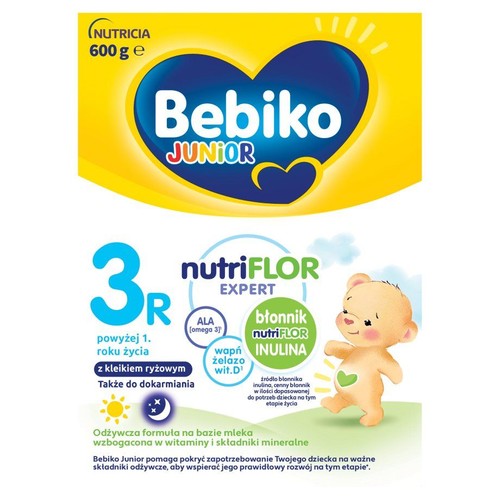 Mleko Bebiko Junior 600g, formuła dla dzieci po 1. roku życia, z błonnikiem, wapniem, żelazem i witaminą D.