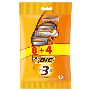 Jednoczęściowe maszynki do golenia 3 Sensitive 8+4 BIC 12 sztuk