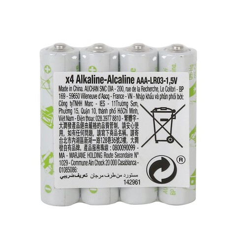 Baterie alkaliczne AAA LR03 1,5V Auchan 4 sztuki 