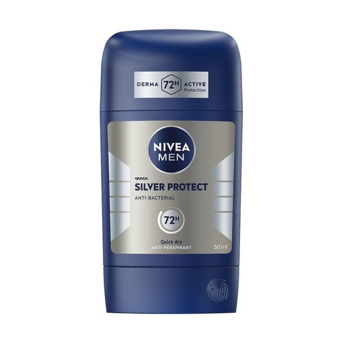 Sztyft Nivea Men Silver Protect, 50 ml. Antybakteryjny, szybkoschnący, 72h aktywna ochrona.