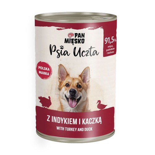 Karma mokra dla psów Psia Uczta Z indykiem i kaczką  Pan Mięsko 400 g