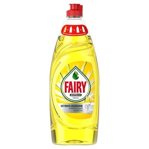 Butelka płynu do naczyń Fairy EXTRA+ Cytrysy. Przeznaczony do szybkiego usuwania uporczywego tłuszczu.