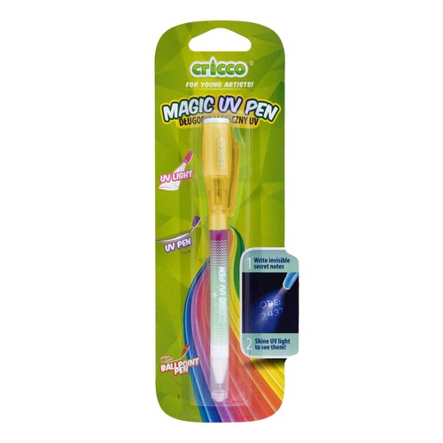 Cricco Magic UV Pen w blistrze. Długopis z niewidzialnym tuszem UV, światłem UV i długopisem kulkowym. Idealny dla młodych artystów.