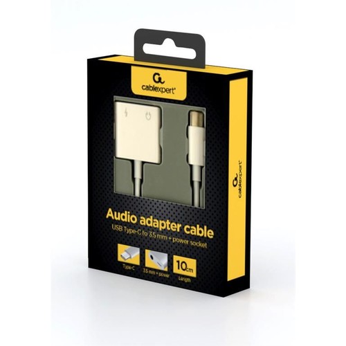 Kabel adaptera audio USB Type-C do 3.5mm z gniazdem zasilania, 10 cm. Produkt Cablexpert.