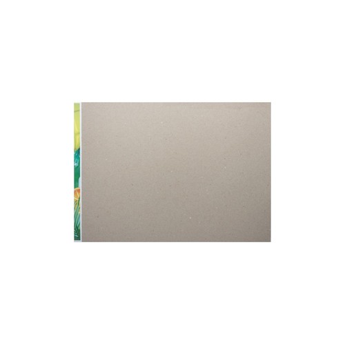 Opakowanie produktu przedstawione z boku, z dominującą, jednolitą, jasnobrązową ścianką. Na lewym brzegu widoczny jest niewielki fragment barwnej ilustracji, składającej się z zielonych i żółto-pomarańczowych kształtów.