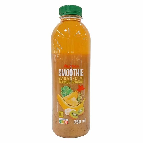 Smoothie HPP o smaku banan kiwi jarmuż ananas Auchan 750 ml