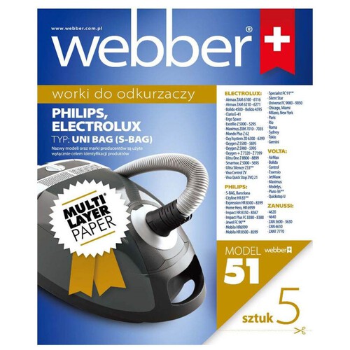 Worki do odkurzacza Webber Electrolux Philips UNI BAG  Webber 5 sztuk