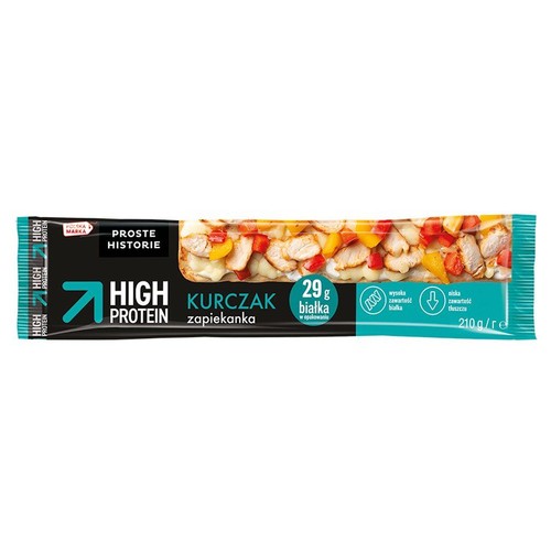 Proste Historie High Protein Kurczak Zapiekanka, 210g. Wysoka zawartość białka (29g), niska zawartość tłuszczu.