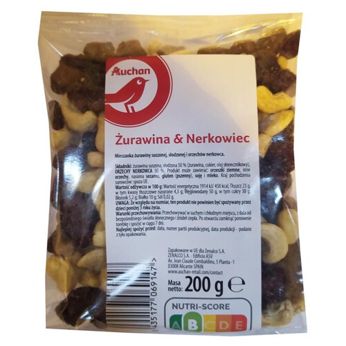 Mieszanka żurawina - nerkowiec. Auchan 200 g