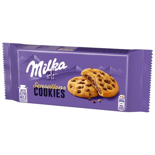 Ciastka z nadzieniem czekoladowym i kawałkami czekolady Sensations Milka 156 g