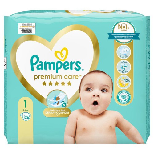 Pieluszki premium care 1 2-5 kg Pampers 26 sztuk