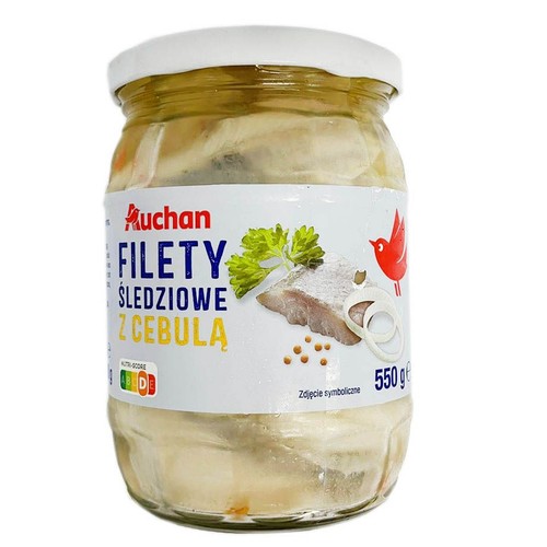 Filety śledziowe bez skóry marynowane z cebulą  Auchan 380 g