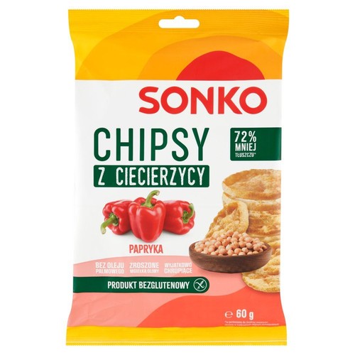 Chipsy z ciecierzycy o smaku papryki, bezglutenowe Sonko 60 g