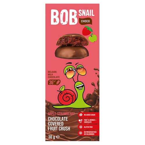 Przekąska jabłkowo-truskawkowa w mlecznej czekoladzie  Bob Snail 30 g