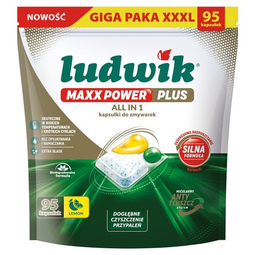 Ludwik Maxx Power Plus kapsułki do zmywarek lemon Ludwik 95 sztuk