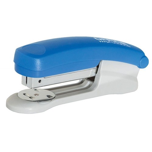 Niebiesko-biały zszywacz biurowy z metalowym mechanizmem. Widoczny napis "OFFICE products progressus".