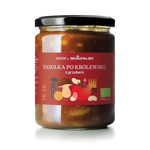 BIO Ekologiczna Fasolka po królewsku z grzybami    VEGAUP BY DELIKATNA.BIO 600 ml