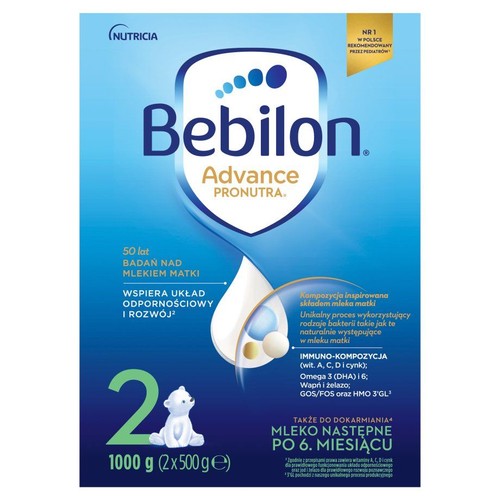 Bebilon Advance Pronutra 2, mleko następne dla niemowląt po 6. miesiącu, 1000g. Wspiera odporność.