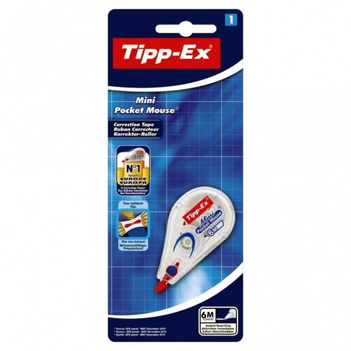 Tipp-Ex Mini Pocket Mouse, korektor w taśmie, 6m długości. Biało-czerwono-niebieski, w blistrze.