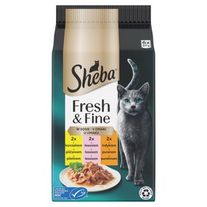 Karma mokra dla kotów z kurczakiem, łososiem i indykiem Sheba 6 x 50 g