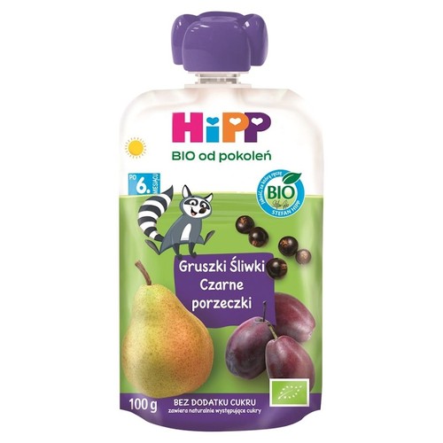 BIO Mus owocowy 100% gruszka śliwka czarna porzeczka HiPP 100 g