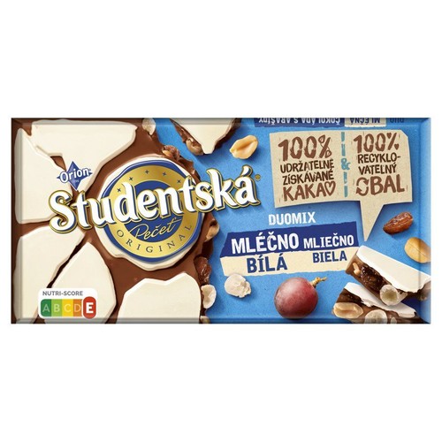 Czekolada mleczna i biała z bakaliami i żelkami Studentská 170 g