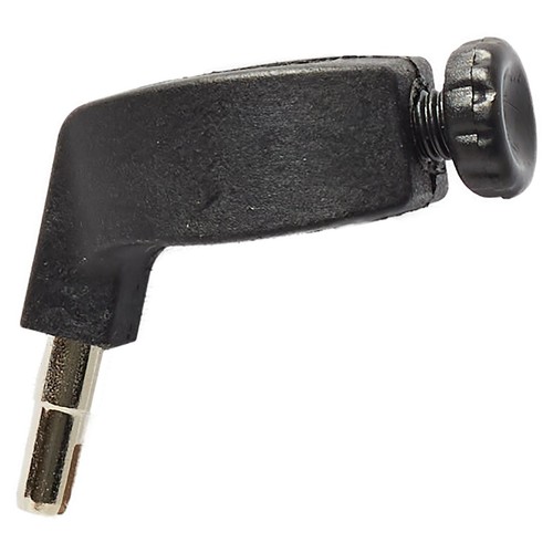 Czarny, kątowy adapter z metalowym pinem i śrubą mocującą.