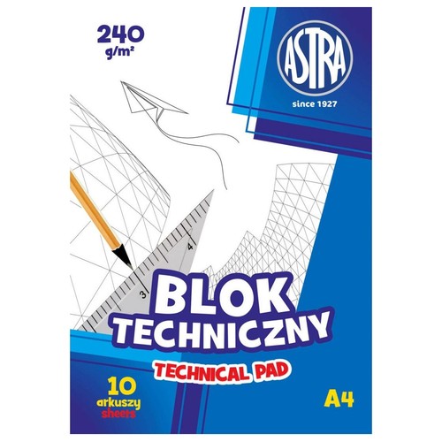 Blok techniczny ASTRA, 240 g/m², 10 arkuszy, format A4.