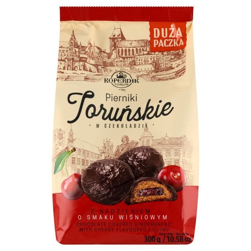 Pierniki w czekoladzie z nadzieniem o smaku wiśniowym Kopernik 300 g