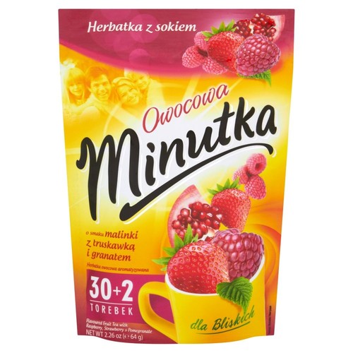 Herbata owocowa o smaku malinki z truskawką i granatem Minutka 32 torebki