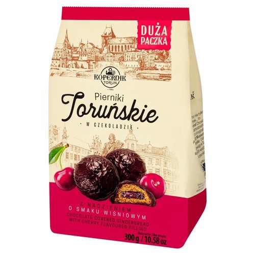 Pierniki w czekoladzie z nadzieniem o smaku wiśniowym Kopernik 300 g