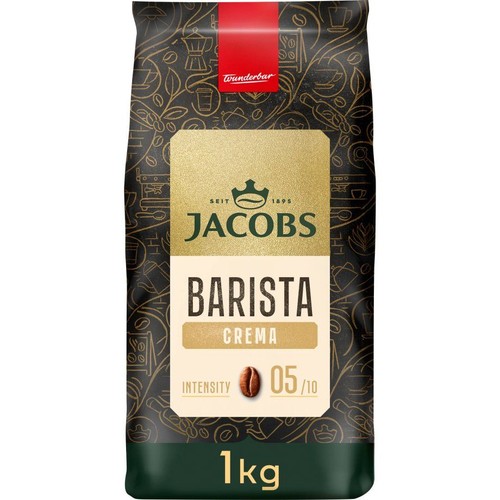 Opakowanie kawy Jacobs Barista Crema, 1 kg. Kawa ziarnista o intensywności 5 z 10.