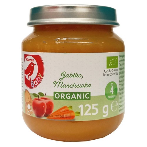 BIO Przecier owocowo - warzywny po 4 miesiącu jabłko marchew Auchan Baby 125 g