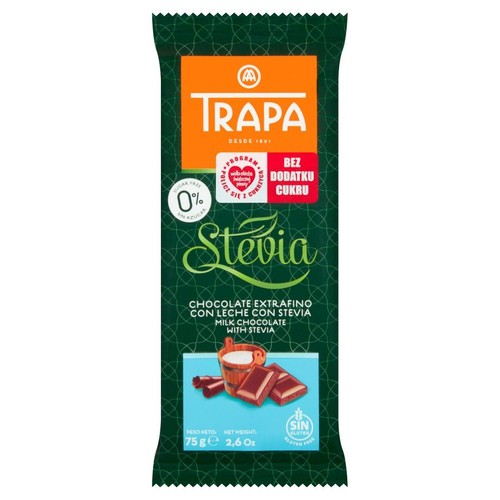 TRAPA Stevia czekolada mleczna bez dodatku cukru, 75g.