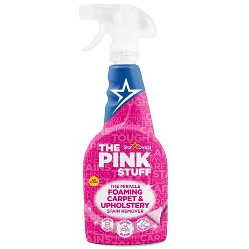 Różowy środek do czyszczenia dywanów i tapicerki The Pink Stuff w butelce ze spryskiwaczem. Usuwa plamy, bezpieczny dla kolorów.