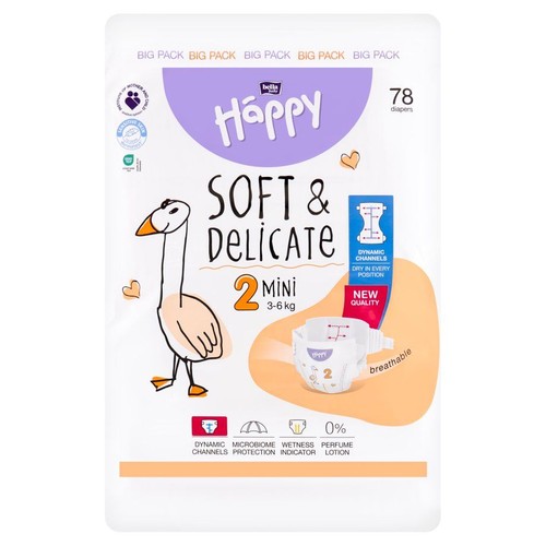Pieluszki mini 2 3-6 kg  Bella Baby Happy 78 sztuk