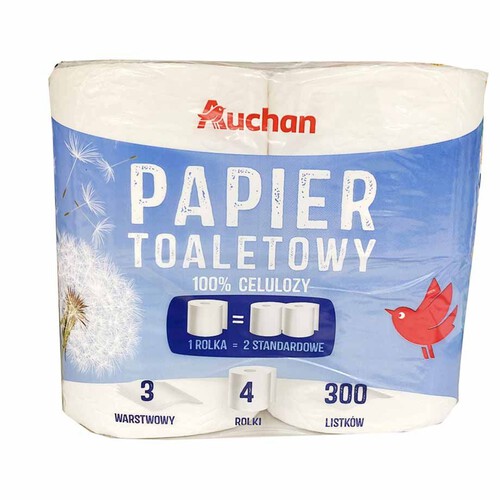 Papier toaletowy 3 warstwowy Auchan 4 rolki