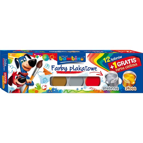 Farby plakatowe 20 ml 12 kolorów + 1 farba cielista Bambino 13 sztuk