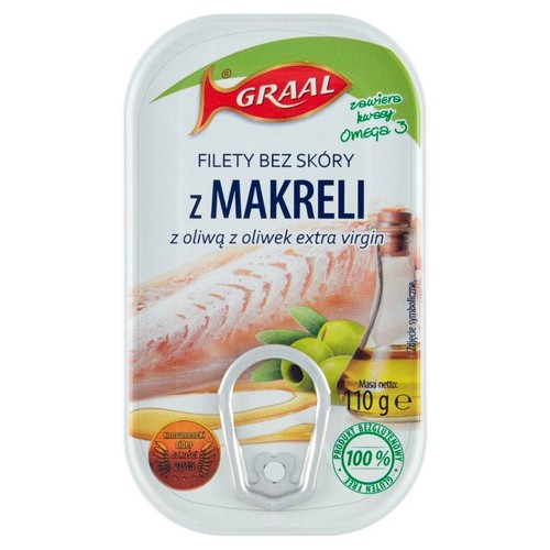 Filety z makreli bez skóry z dodatkiem oliwy z oliwek GRAAL 110 g