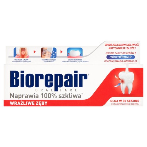 Pasta Biorepair do zębów wrażliwych. Zapewnia ulgę w 30 sekund i naprawia 100% szkliwa.