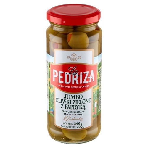 Oliwki jumbo zielone z papryką  La Pedriza 200 g