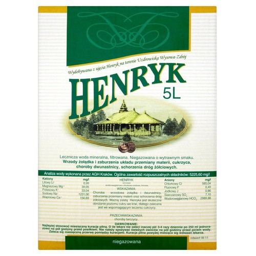 Lecznicza woda mineralna Henryk niegazowana Uzdrowisko Wysowa 5 l