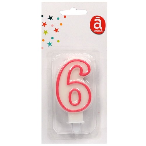 Świeczka urodzinowa "6" 7,5 cm Różowa Actuel 1 sztuka