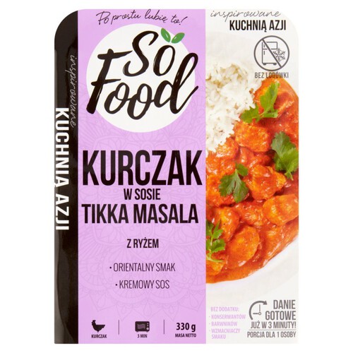 Kurczak w sosie tikka masala z ryżem So Food 330 g