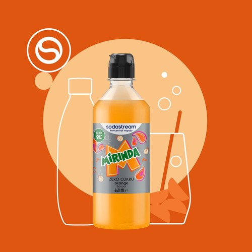 Butelka koncentratu Sodastream Mirinda Zero Cukru Orange, 440 ml, do 9 litrów.