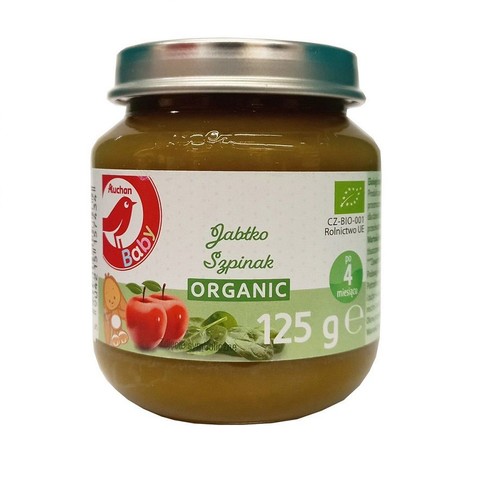 BIO Przecier jabłko, szpinak po 4 miesiącu   Auchan Baby 125 g