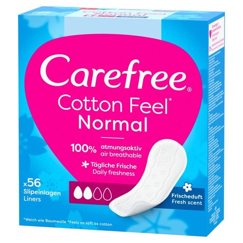 Carefree Cotton Feel Normal, 56 wkładek higienicznych. Oddychające, zapewniające świeżość i komfort.