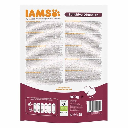 Karma sucha dla kotów z wrażliwym układem pokarmowym z indykiem IAMS 800 g